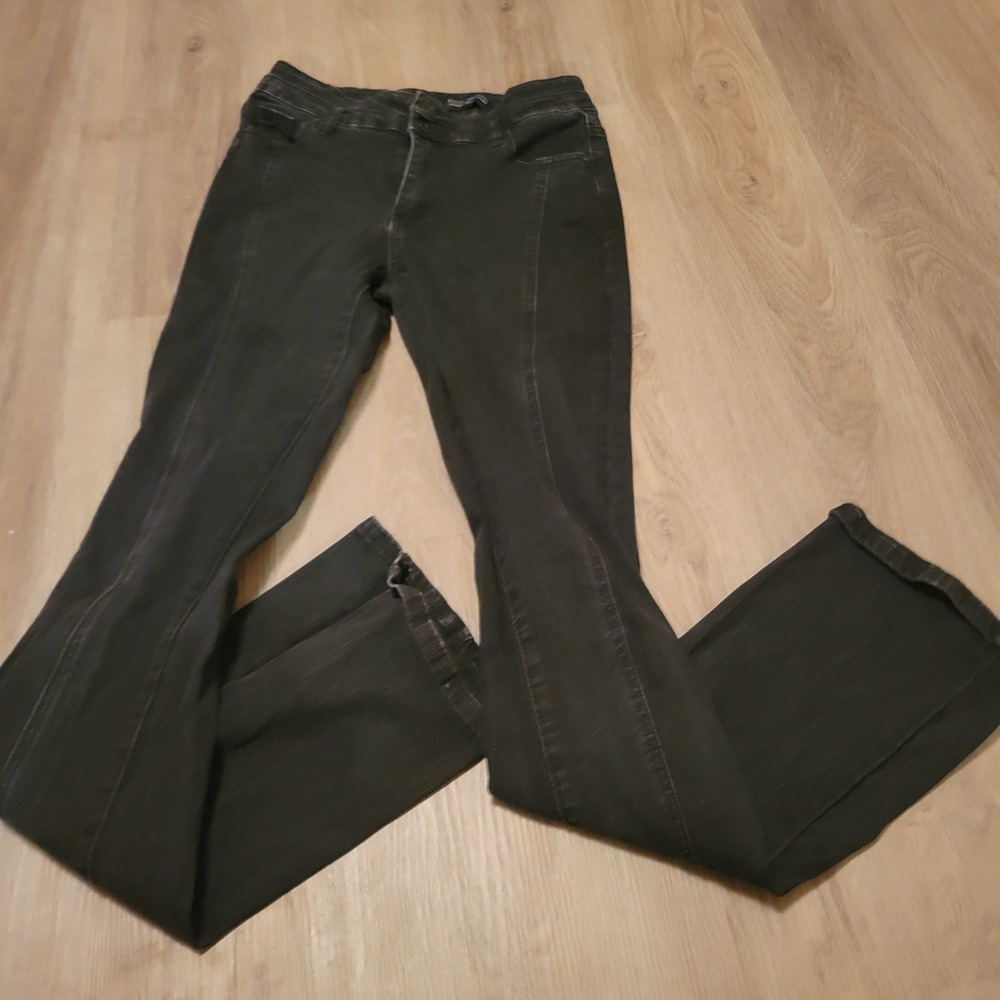Alloy Apparel Women Flare Jeans 10T Black Power Stretch Denim Tall Boho Retro